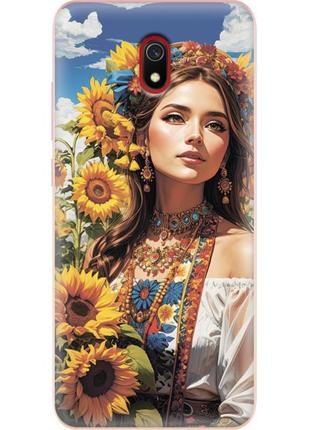 Чехол силиконовый с картинкой на xiaomi redmi 8a (патриотический, девушка украинка)