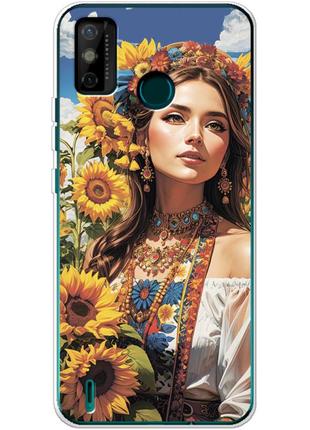 Чохол силіконовий з картинкою на tecno spark 6 go (патріотичний, дівчинка українка)