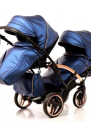 Универсальная коляска для двойни junama fluo duo slim синяя