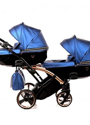 Универсальная коляска для двойни junama fluo duo slim синяя