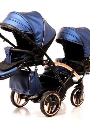 Универсальная коляска для двойни junama fluo duo slim синяя