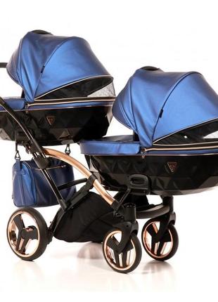 Универсальная коляска для двойни junama fluo duo slim синяя
