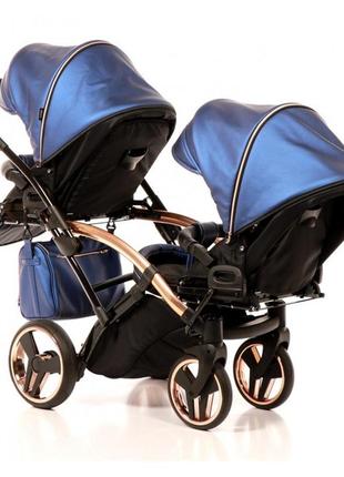 Универсальная коляска для двойни junama fluo duo slim синяя