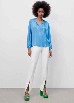 Zara сатиновая рубашка небесно голубого цвета3 фото