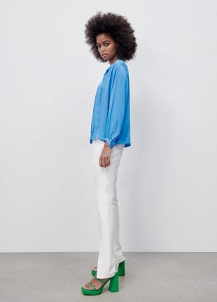 Zara сатиновая рубашка небесно голубого цвета4 фото