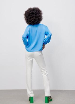 Zara сатиновая рубашка небесно голубого цвета5 фото