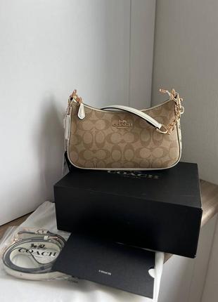 Сумка кросс боди coach teri shoulder bag in signature canvas beige premium 1:1 нацвы качество