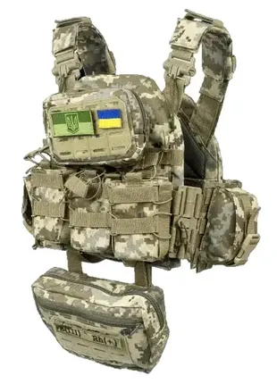 Плитоноска тактическая военный жилет разгрузочный с системой molle и быстрым сбросом 7 подсумков пиксель