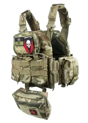 Плитоноска тактическая военный жилет разгрузочный с системой molle и быстрым сбросом 7 подсумков мультикам