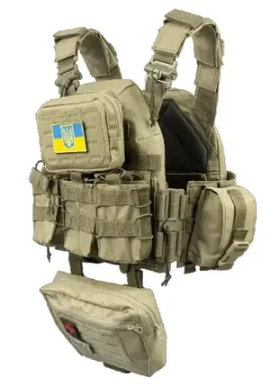 Плитоноска тактическая военный жилет разгрузочный с системой molle и быстрым сбросом 7 подсумков койот