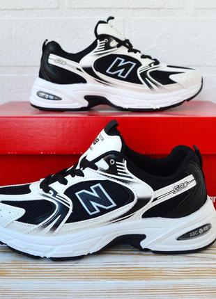 New balance 530 (безбренд) белые с черным кроссовки кеды женские кожаные кожа сетка весенние низкие легкие текстильные отменное качество24 баланс