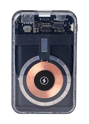 Повербанк 10000 mah з бездротовою зарядкою usb-с/usb-a/microusb/apple lightning 3 шнури в комплекті