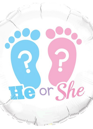 Фольгированная шарик круг "he or she" белый 18"(45см) 1шт.