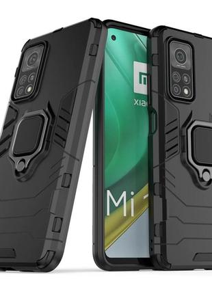 Чехол fiji ring для xiaomi mi 10t / mi 10t pro бронированный бампер с кольцом черный