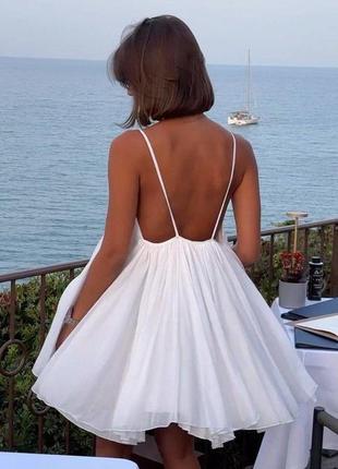 Женское шифоновое мини платье baby doll dress, объемное короткое платье, белое, шифон, сарафан, без рукавов, свободного кроя, баллон, пышная, летняя