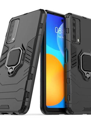 Чехол fiji ring для huawei p smart 2021 бронированный бампер с кольцом подставкой черный