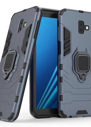 Чехол fiji ring для samsung j610 (j6 plus) бронированный бампер с кольцом подставкой темно-синий