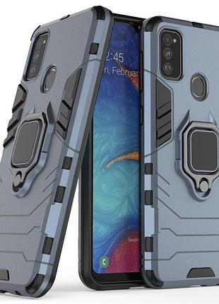 Чехол ring case для samsung galaxy m21 (m215) бронированный бампер с кольцом темно-синий