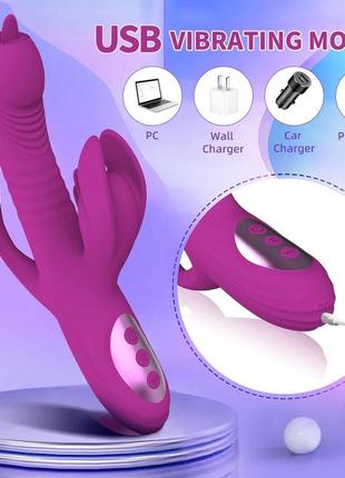 Тройной вибратор с подогревом с телескопическими движениями и стимуляцией клитора и ануса