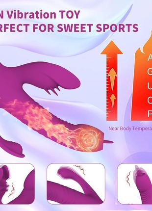 Тройной вибратор с подогревом с телескопическими движениями и стимуляцией клитора и ануса