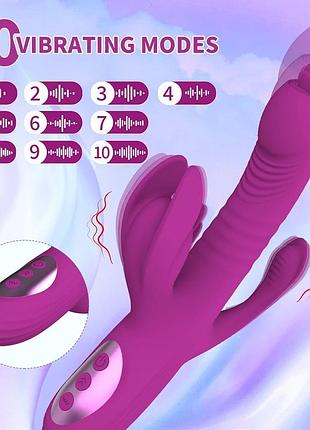 Тройной вибратор с подогревом с телескопическими движениями и стимуляцией клитора и ануса