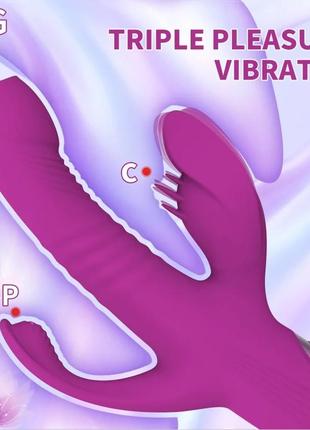 Тройной вибратор с подогревом с телескопическими движениями и стимуляцией клитора и ануса