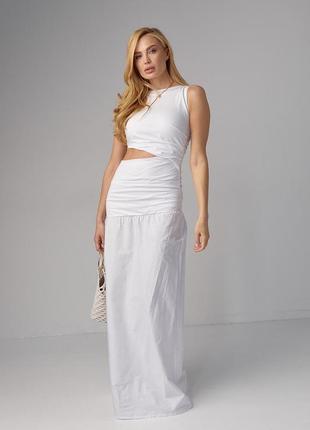 Платье макси с драпировкой и вырезом на талии - белый цвет, l (есть размеры)2 фото