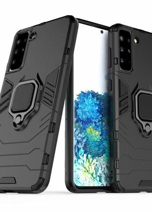 Чехол fiji ring для samsung galaxy s21 plus (g996) бронированный бампер с кольцом черный