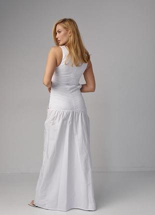 Платье макси с драпировкой и вырезом на талии - белый цвет, l (есть размеры)3 фото