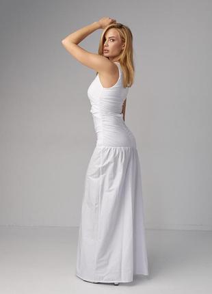 Платье макси с драпировкой и вырезом на талии - белый цвет, l (есть размеры)9 фото
