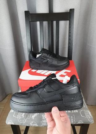 Чорні nike air force 1 black shadow кроси жіночі. кросівки репл.  найк аір форс шедоу чорні для дівчат