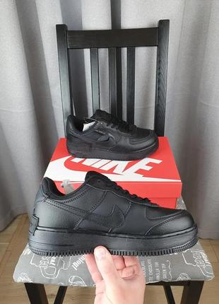 Чорні nike air force 1 black shadow кроси жіночі. кросівки репл.  найк аір форс шедоу чорні для дівчат10 фото