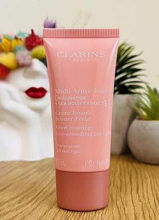Оригінал денний розгладжувальний крем для сяяння шкіри clarins multi-active jour niacinamide+sea holly extract glow boosting line-smoothing day cream