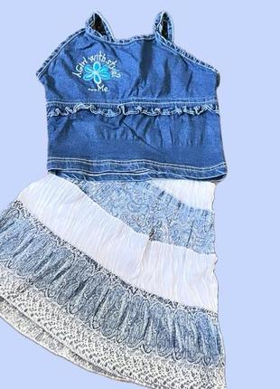 Костюм комплект вещей на девочку новый летний топ футболка юбка джинсовая вечерняя шорты бриджи