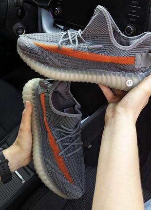 Чоловічі кросівки adidas yeezy boost 350 v2 темно-сірі з помаранчевим🔥