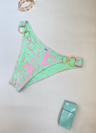 Красивый низ купальника с кольцами мятный с розовым р.xs