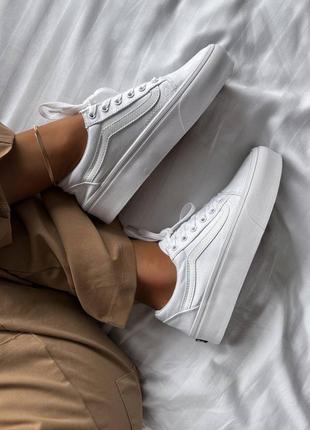 Женские кроссовки в стиле vans old skool white platform ванс / демисезонные / весенние, летние, осенние / текстиль / белые