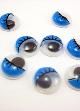 Сині очі з віями 12 мм. для в'язаних ляльок і м'яких іграшок очі для рукоділля пластмасові