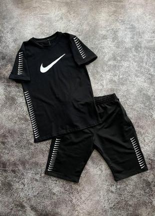 Мужской летний костюм nike футболка + шорты черный комплект найк на лето (b)