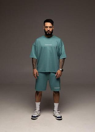 Мужской костюм calvin klein оверсайз бирюзовый повседневный комплект кельвин кляйн свободного кроя (b)