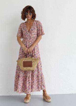 Довге плаття з оборкою і квітковим принтом — лавандовий колір, xs (є розміри)5 фото