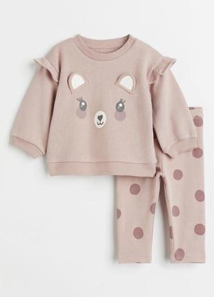 Бавовняний комплект для дівчинки h&m hm: світшот кофта двунитка та легінси