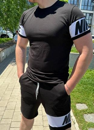 Чоловічий літній костюм nike футболка + шорти чорний комплект найк на літо (b)