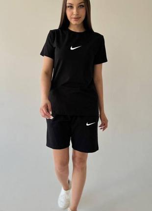 Женский летний костюм nike футболка + шорты черный комплект найк на лето (b)