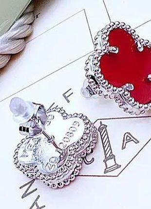Сережки з червоною конюшиною з медичного золота stainless steel, xuping лимонна позолота+біле золото