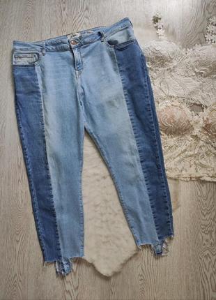 Синие голубые двухцветные джинсы кроп батал большого размера американки высокая талия посадка3 фото