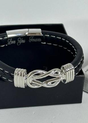 Мужской кожаный браслет бесконечность в коробочке