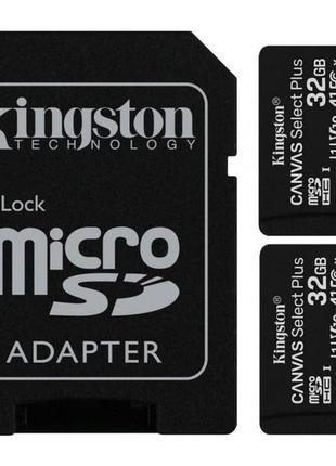 Карта пам'яті kingston microsdhc 2x32gb canvas select plus uhs-i class 10 + sd-ad (sdcs2/32gb-2p1a) (код