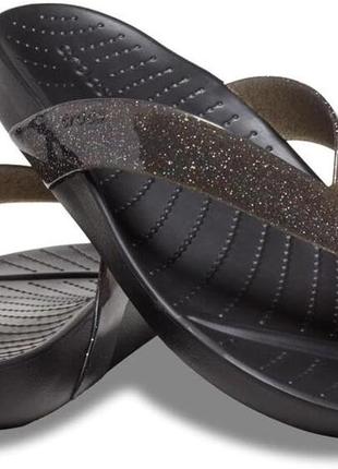 Crocs splash flip женские вьетнамки крокс чёрные с глиттером.