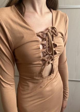 Сукня міді missguided з довгим рукавом з шнурівкою на декольте s облягаюча